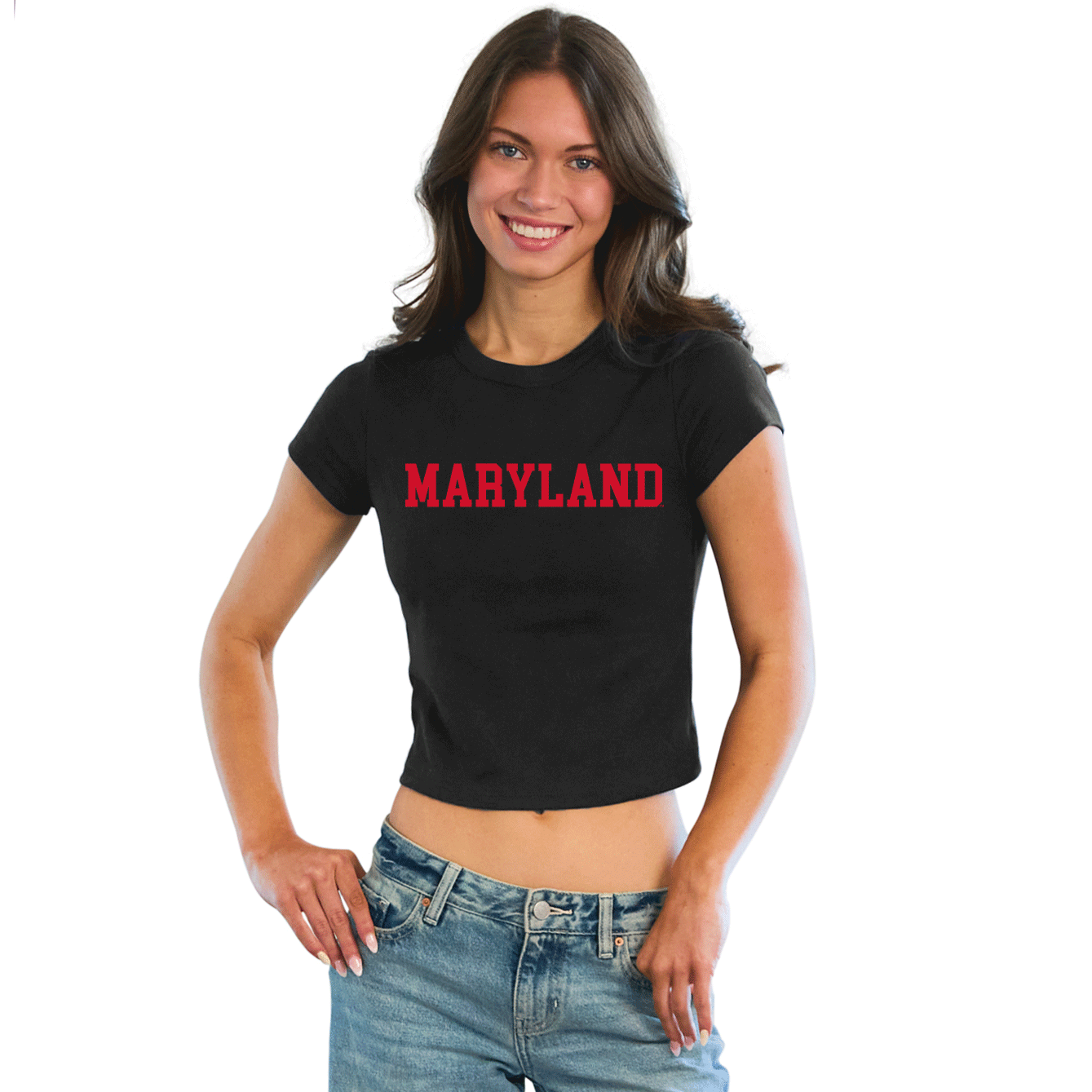Maryland Terps Black Embroidered Baby Tee