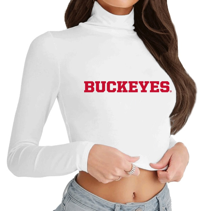 Ohio State OSU Buckeyes White Mock Neck Top