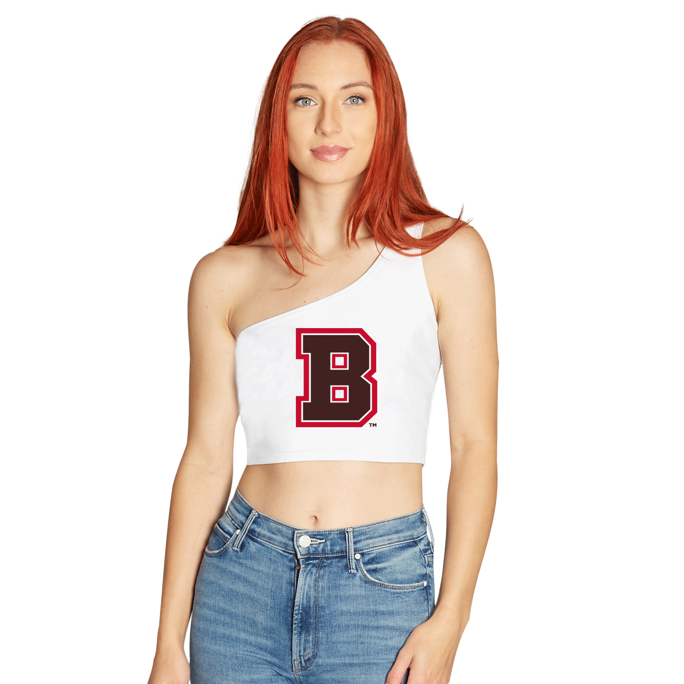 Brown University White One Shoulder Top