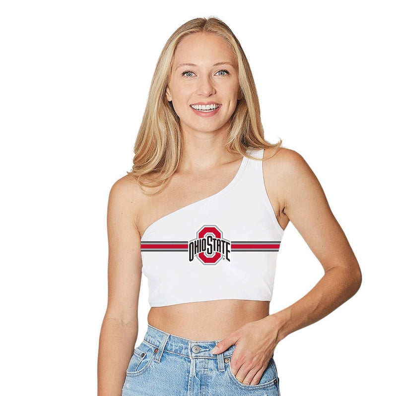 Ohio State OSU Buckeyes White Shoulder Top