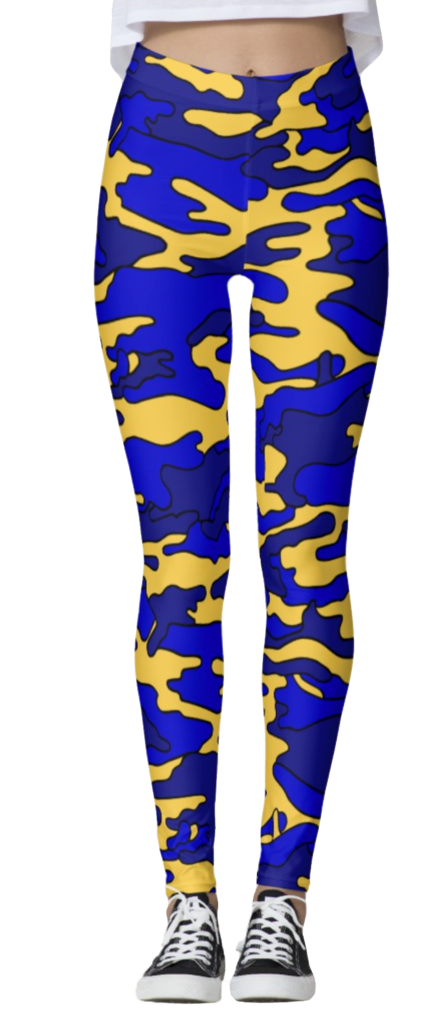 Navy blue and gold geometric leggings