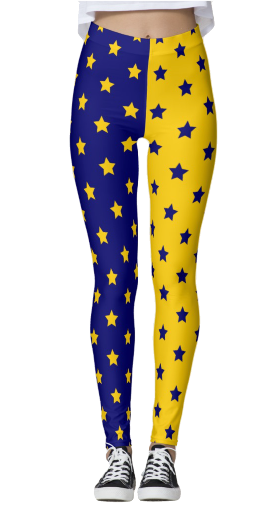 Navy Blue & Yellow Split Stars Leggings
