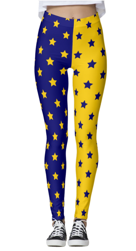 Navy Blue Yellow Split Stars Leggings lojobands
