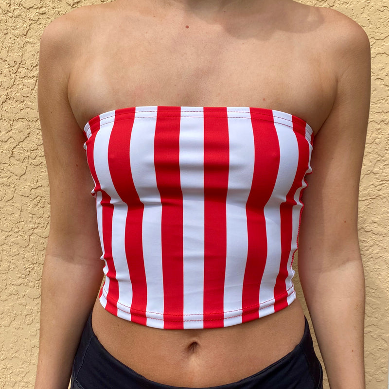 Red & White Striped Tube Top