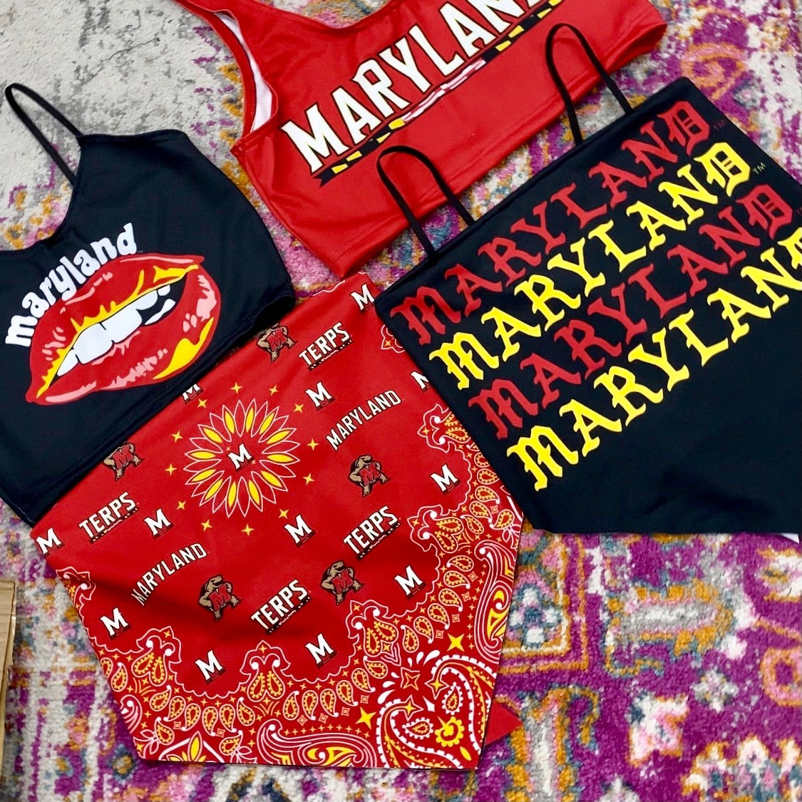 Maryland Terps Lips Black Spaghetti Tank