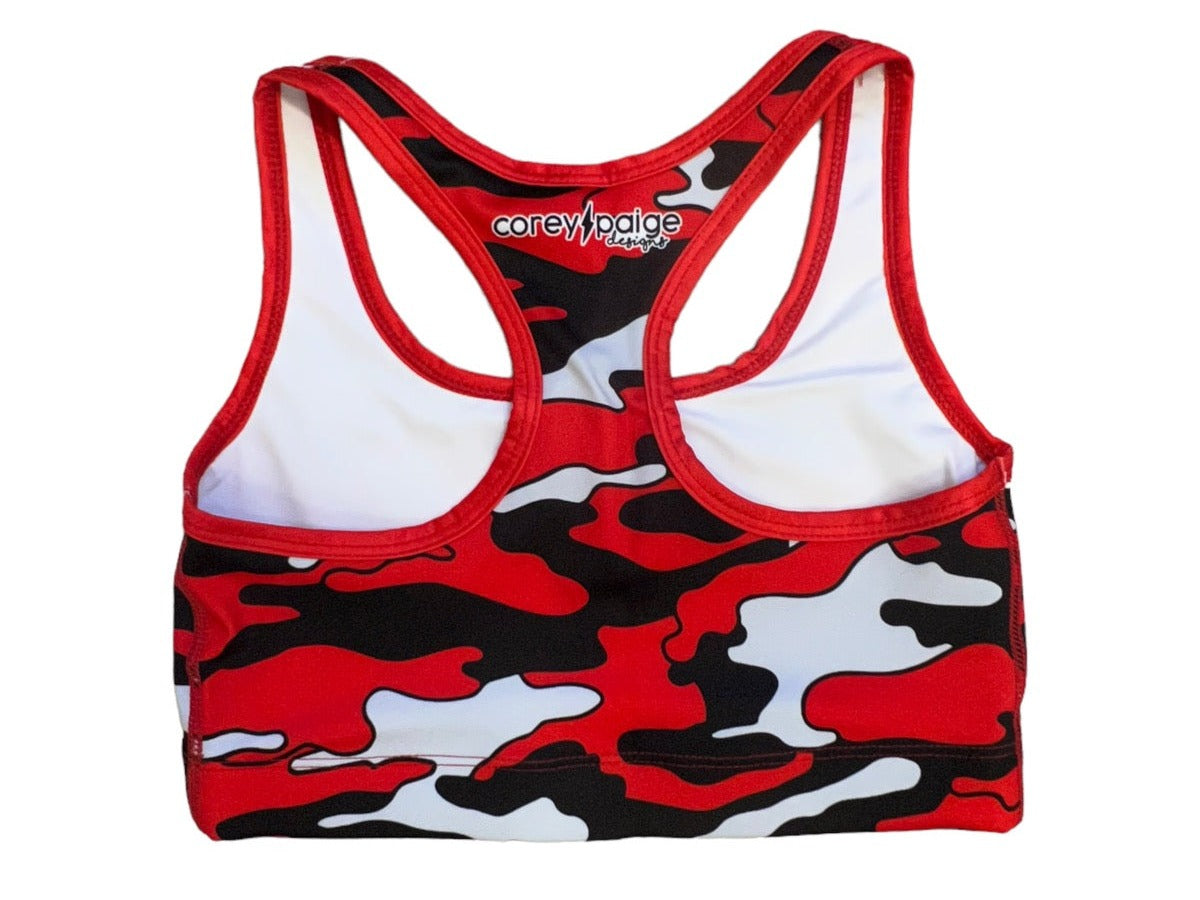 Red & Black Camo Sports Bra