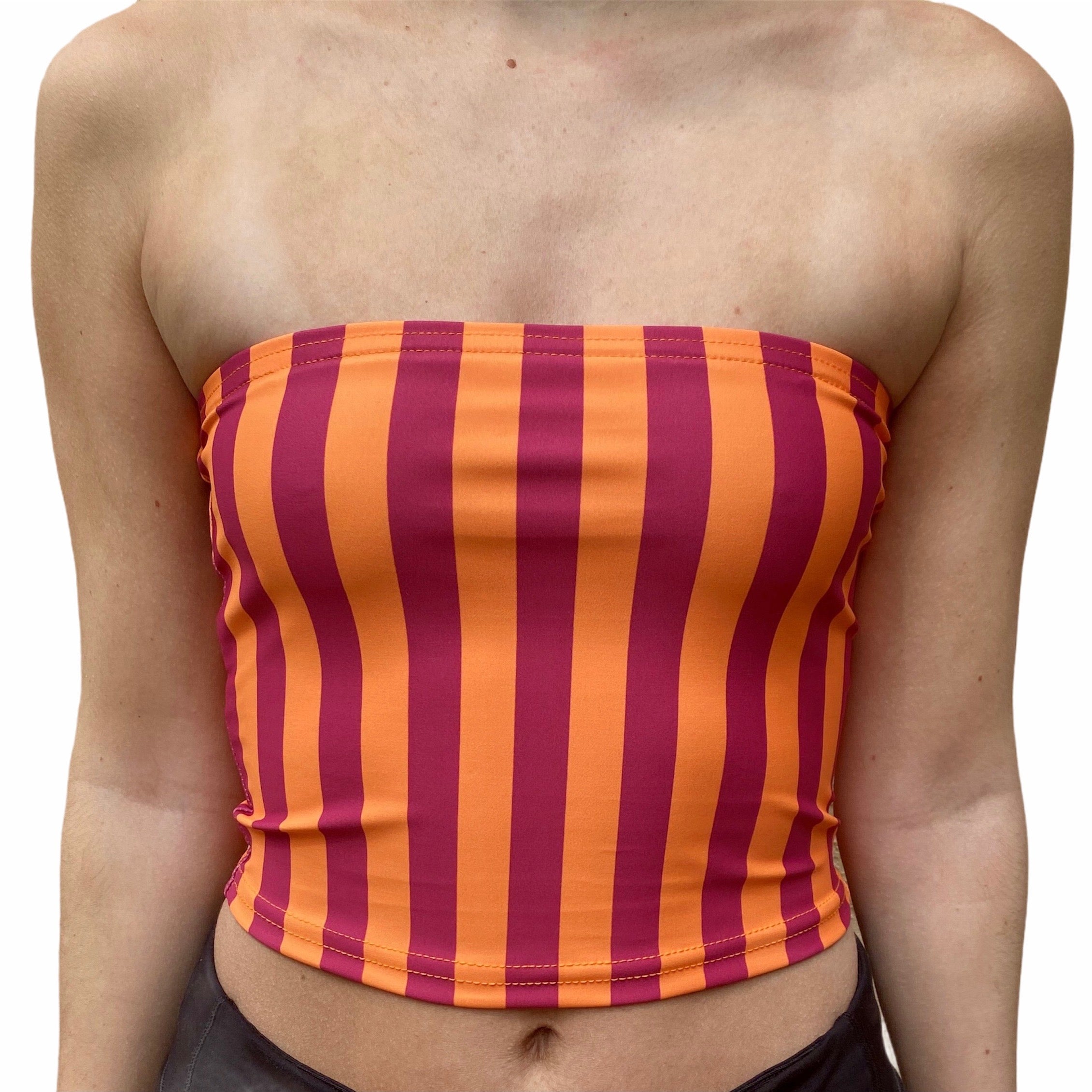 Maroon & Orange Striped Tube Top