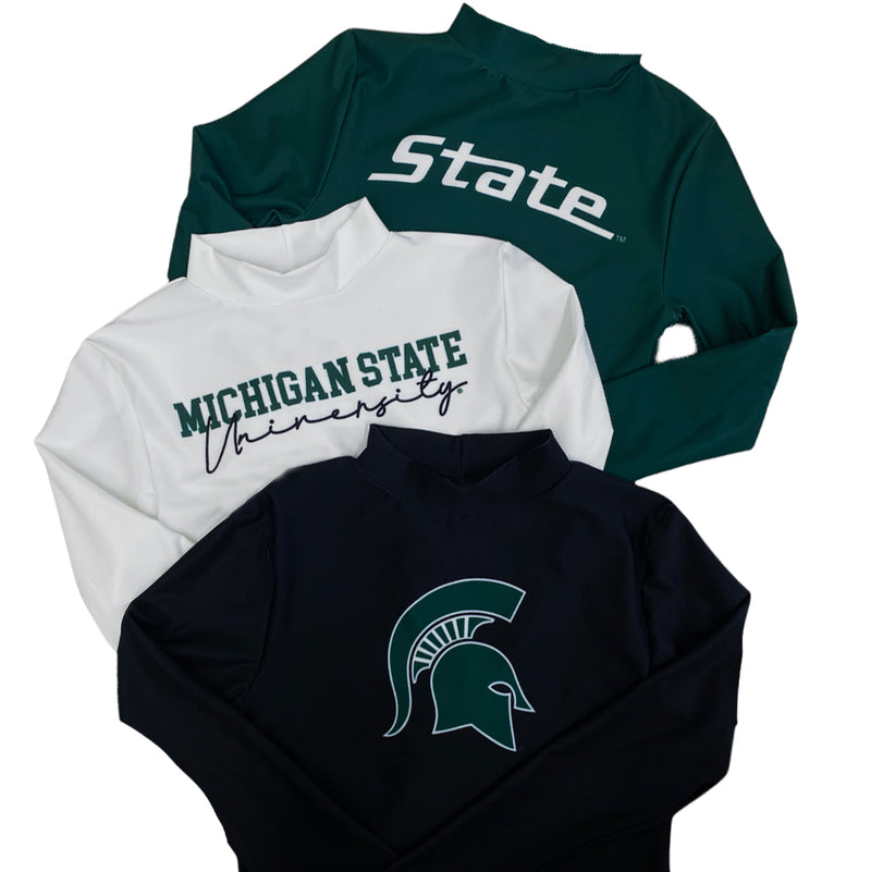 Michigan State Black Mock Neck Top