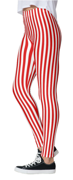 Red & White Thin Striped Leggings
