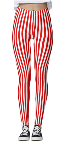 Red & White Thin Striped Leggings