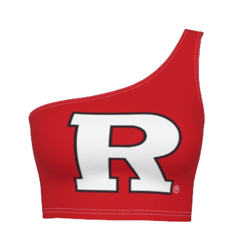 Red Color Rusher Shoulder Rutgers Red One Shoulder Top – lojobands