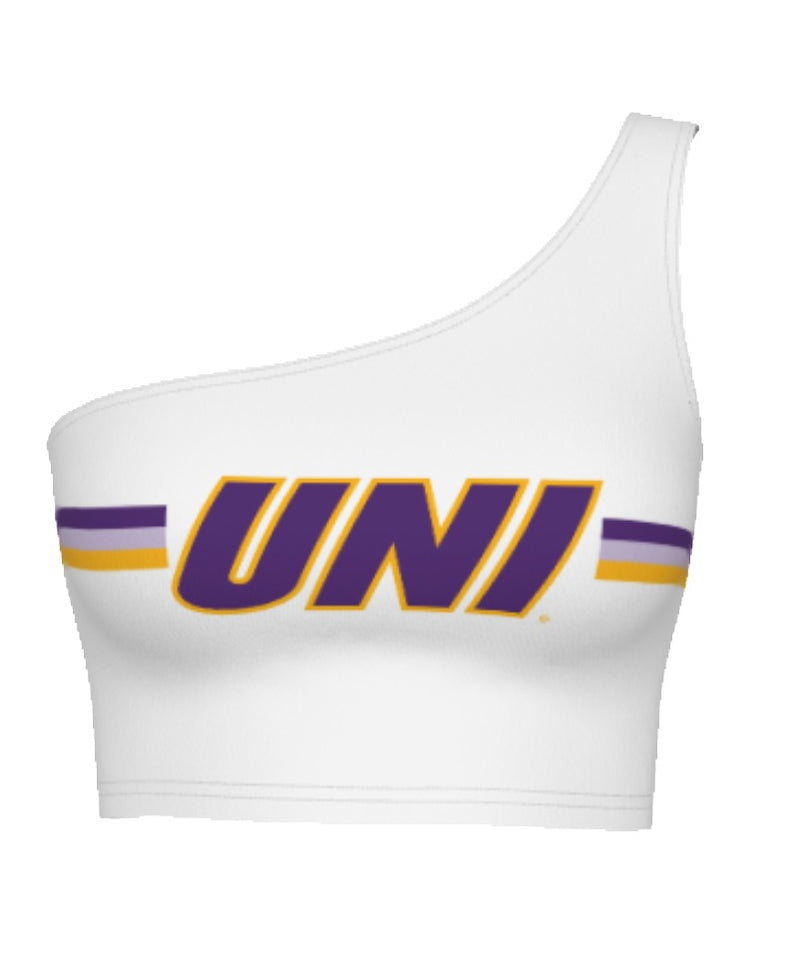 Northern Iowa Panthers Striped White One Shoulder Top