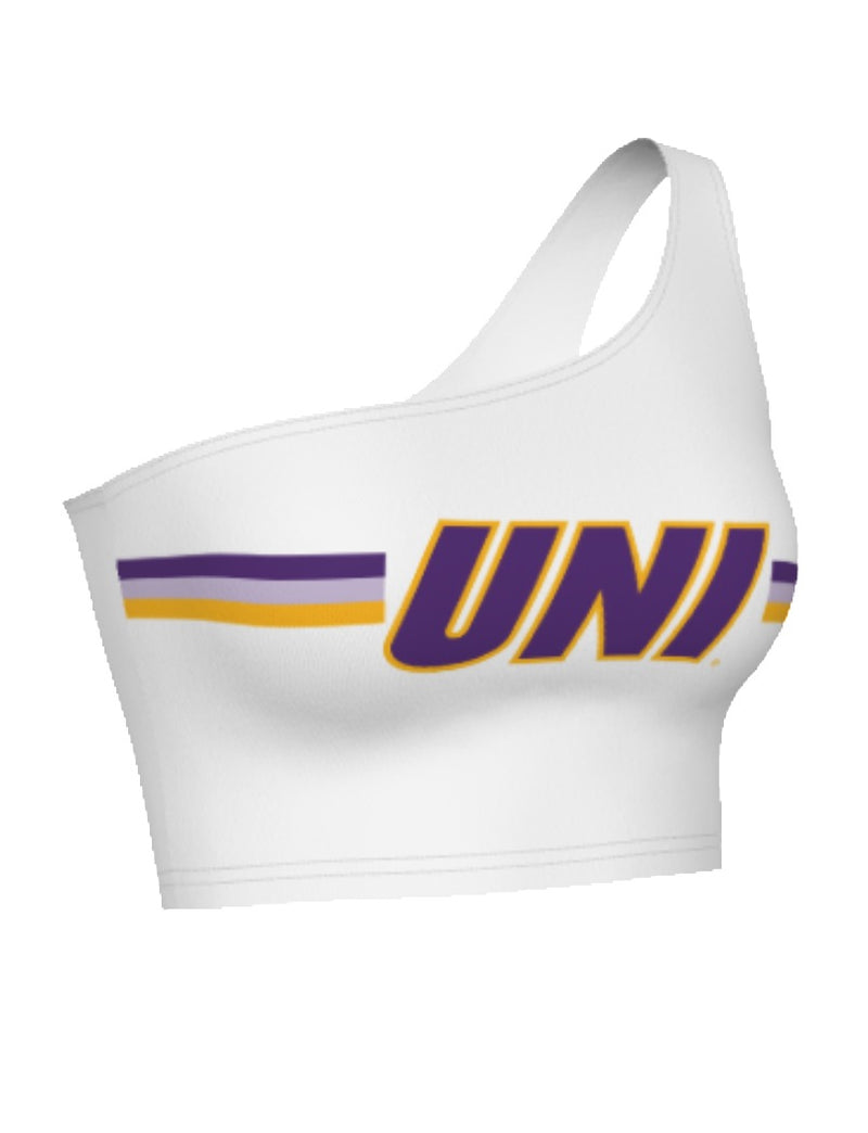 Northern Iowa Panthers Striped White One Shoulder Top