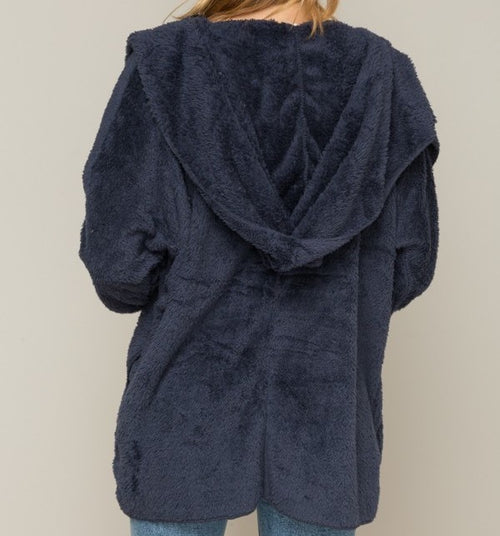 Navy Blue Furry Bear Coat