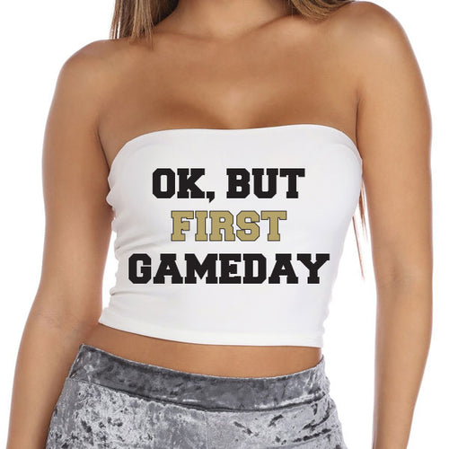Black & Gold Ok, But First Gameday Tube Top - lo + jo, LLC
