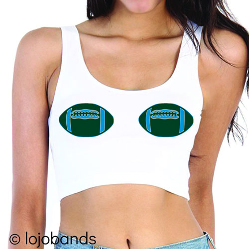Green & Light Blue Footballs Crop Top - lo + jo, LLC