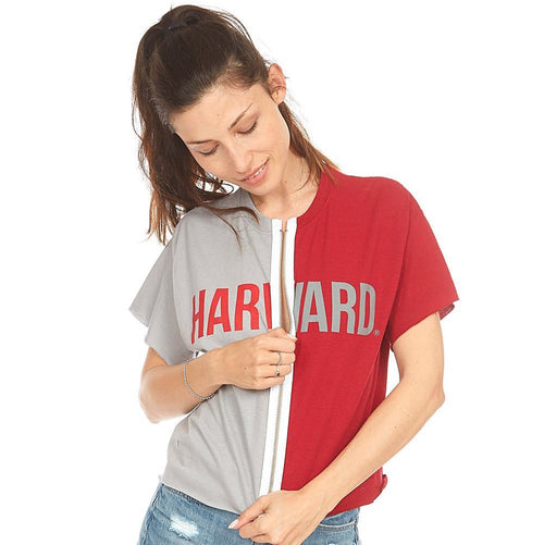Harvard University Half + Half Zipper Tee