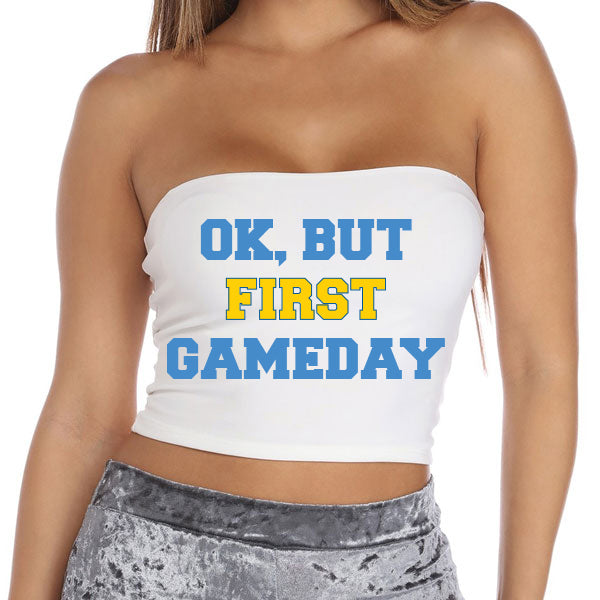 Light Blue & Yellow Ok, But First Gameday Tube Top
