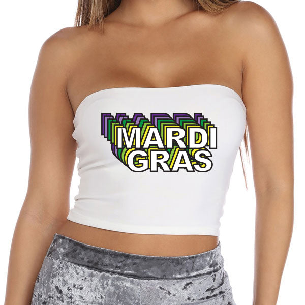 3D Mardi Gras White Tube Top - lo + jo, LLC