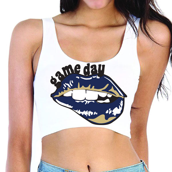 Navy & Gold Lips Game Day Crop Top