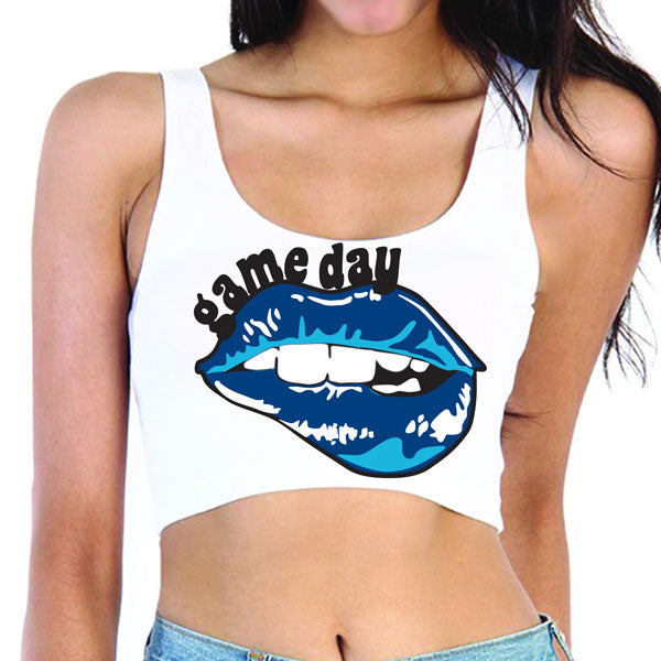 Navy & Light Blue Lips Game Day Crop Top