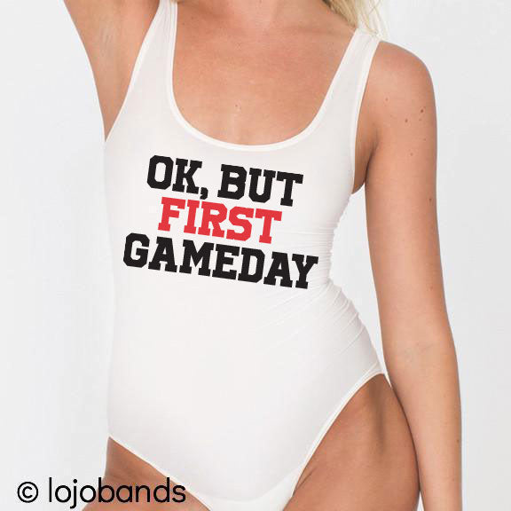 Red & Black Ok, But First Gameday Bodysuit