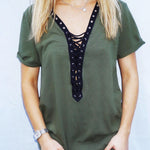 Olive Lace Up Tee