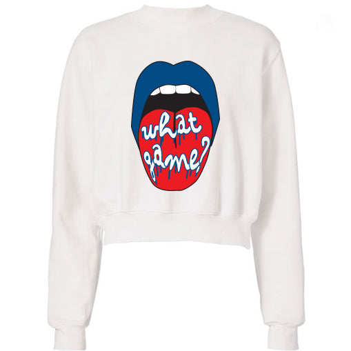 Red & Blue What Game Lips Cropped Sweatshirt