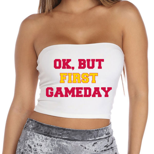 Red & Yellow Ok, But First Gameday Tube Top