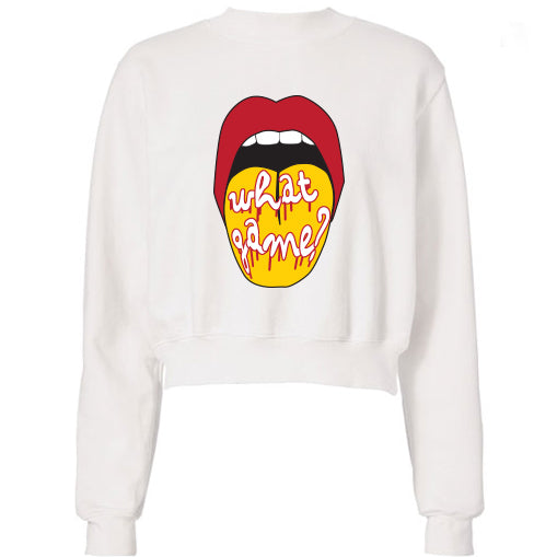 Red & Yellow What Game Lips Cropped Sweatshirt