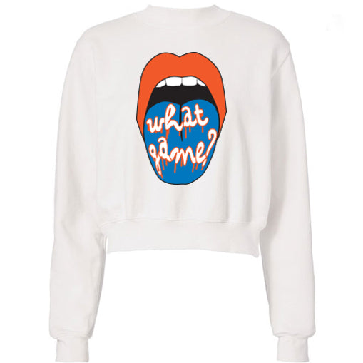 Royal Blue & Orange What Game Lips Cropped Sweatshirt
