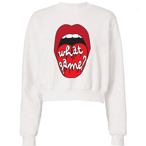 Red & Black What Game Lips Cropped Sweatshirt