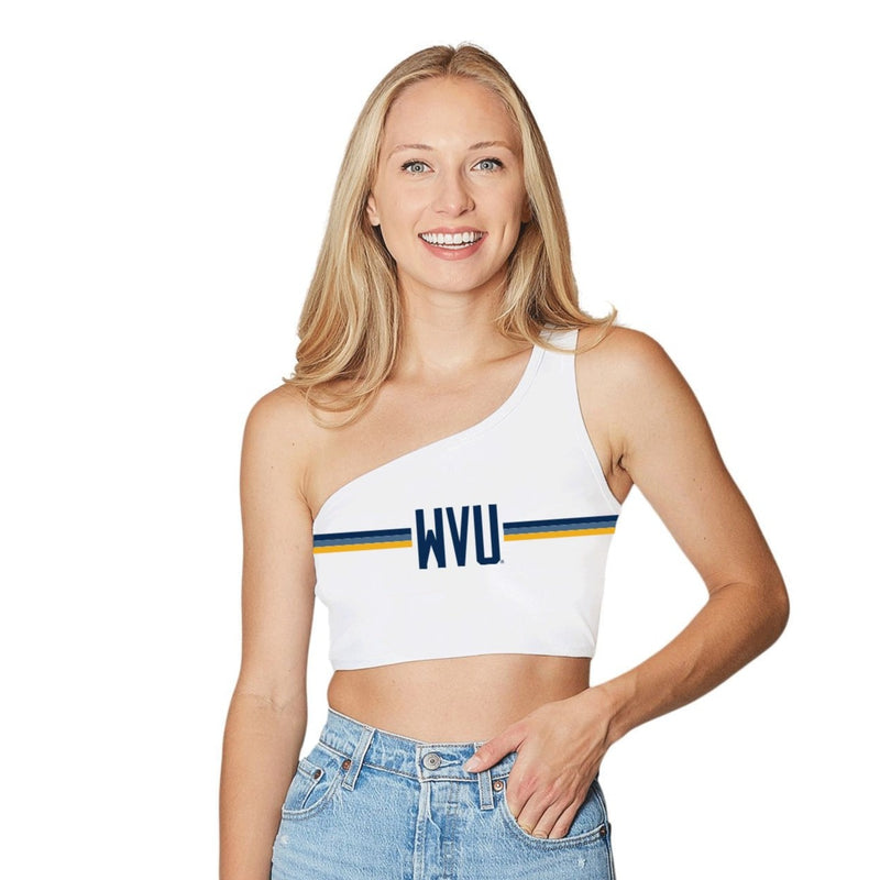 West Virginia Mountaineers White One Shoulder Top