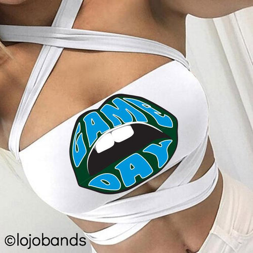 Green & Light Blue Game Day White Multiway Bandeau - lo + jo, LLC